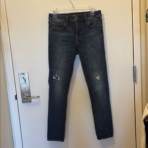 Express Women’s Skinny Jeans - Dark Indigo with Subtle Distressing